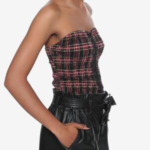 Hot Topic Plaid Smocked Lace Front Bustier Corset Tube Top Strapless Size Large